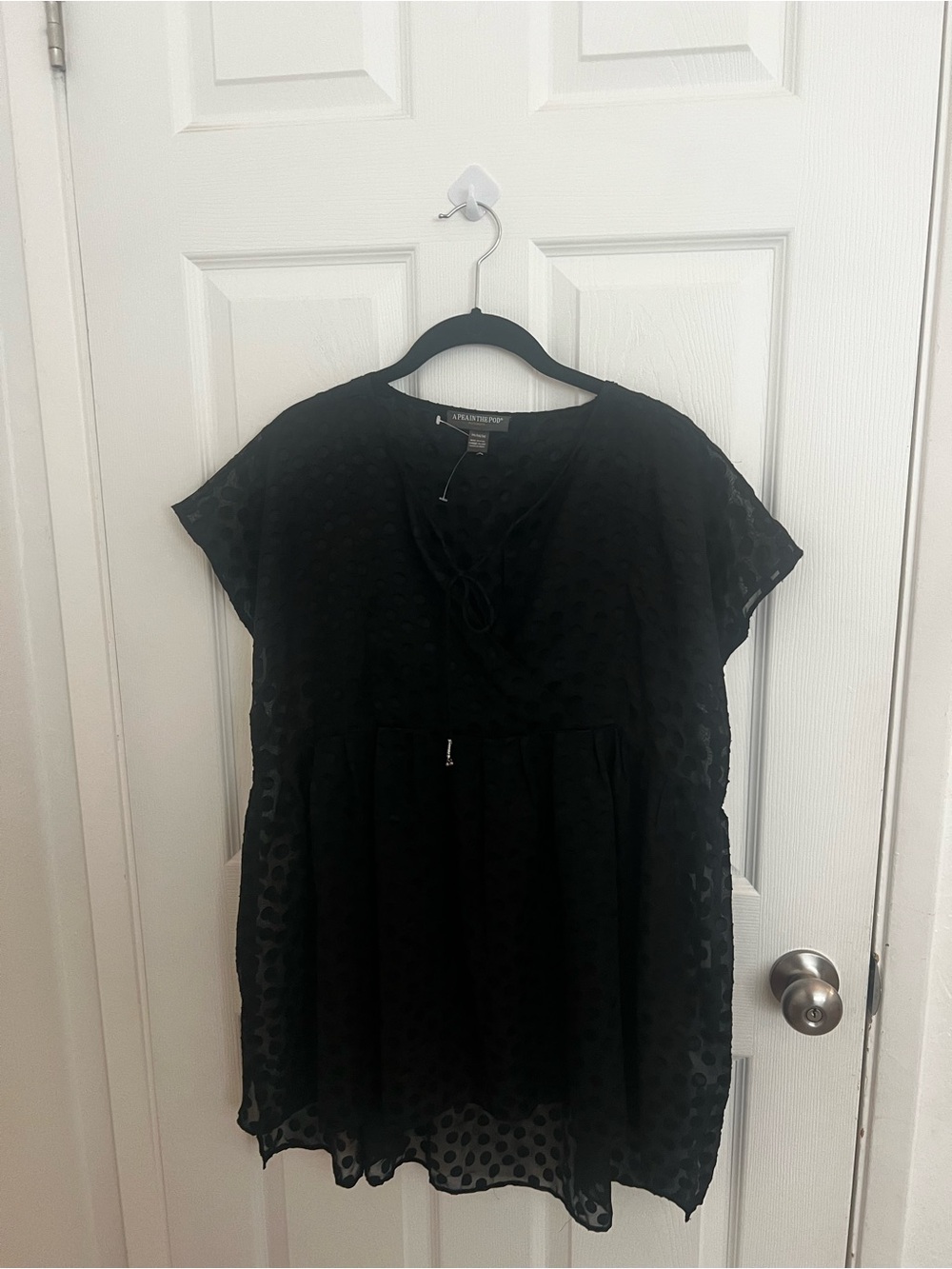 A Pea in the Pod Black Maternity‎ Textured Dot Peplum Blouse